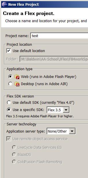 OpenStax-CNX module: m34631 16 The New Flex Project dialog in Flash