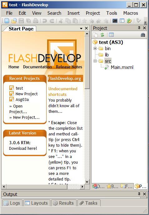 OpenStax-CNX module: m34631 9 The FlashDevelop IDE for a new project