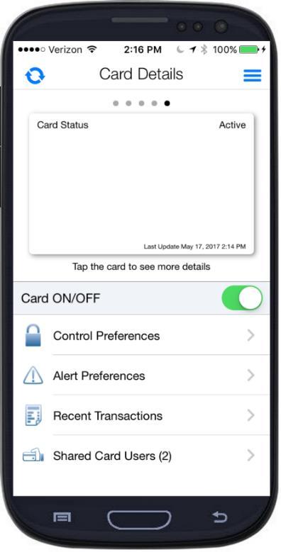 Card Details: Back of card Accessing the Transactions Screen You can access recent transactions from two locations in MyCardRules: Tap Recent Transactions on the Card Details screen to view
