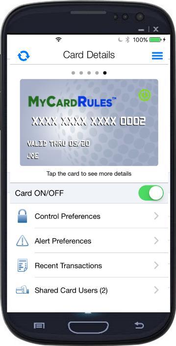 Card Details, Control Preferences and Tell Me More screens Setting Location Controls On the