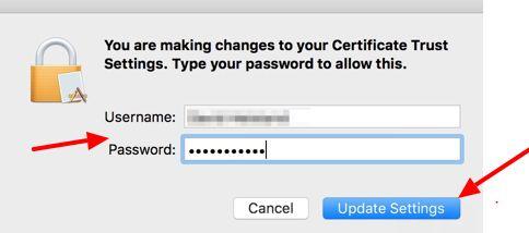 to change the certificate setting.