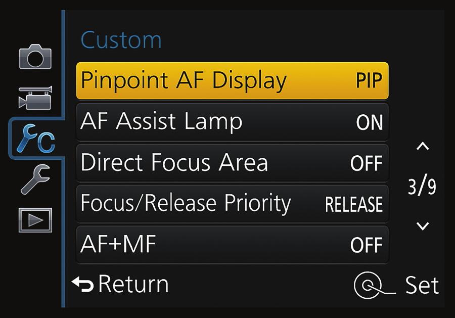 Chapter 7: The Custom Menu and the Setup Menu 163 Pinpoint AF Time As I discussed in Chapter 4, one of the options for setting Autofocus Mode using the Left button is Pinpoint AF, with which you can