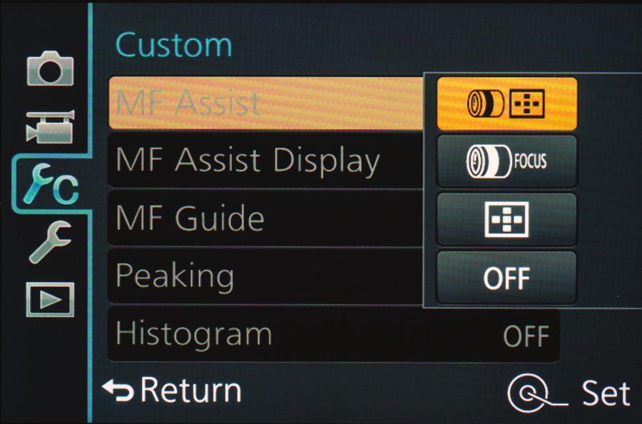 continuous focus adjustments. AF + MF This is an on-or-off option that is turned off by default.
