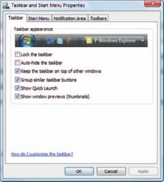 Using Windows 2000/XP/Vista 57 3.2 Properties from this shortcut menu, the Taskbar and Start Menu Properties dialog box appears (see Figure 2-23).