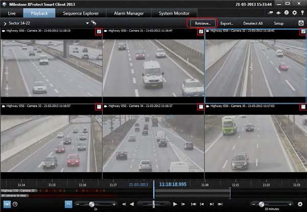 Once the timespan and cameras have been selected the retrieval job can be created by clicking the Retrieve