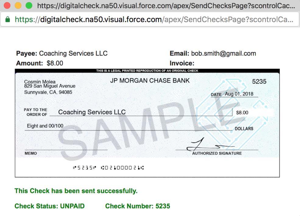 To send the check, go ahead and click on the Send Digital Check button from the Cash Disbursement that you created earlier.