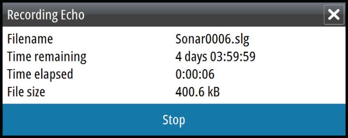 Stop recording log data Select the Log sonar menu option, and then Stop in the