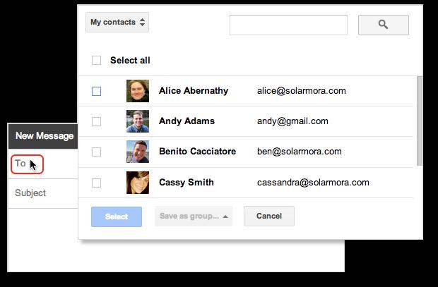 Here, you can browse all your personal or global contacts, and you can search for contacts using the autocomplete feature (start typing to see a