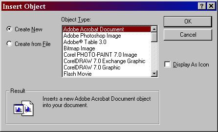 Select Create from File. It will give you the following panel: Here you may Link to a file or embed a file.