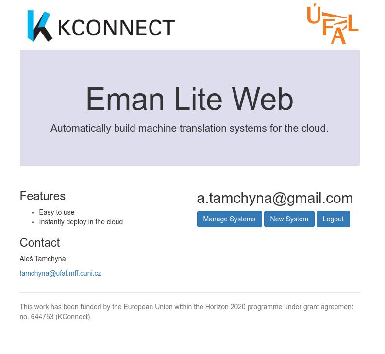 This section provides the documentation of Eman Lite Web. The user part consists of a series of screenshots and description of the individual steps which guide the user through the entire procedure.