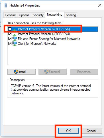 Step K: Under the tab Networking, deselect the