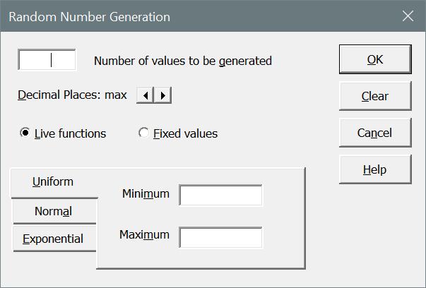 Generate Random Numbers If you specify live functions MegaStat places Excel functions in the specified number of cells. You may recalculate the values by pressing the F9 function key.
