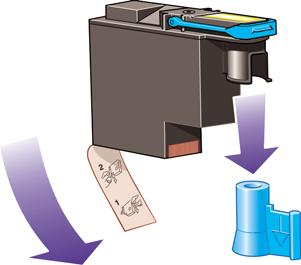b. Remove the clear protective tape from the printhead's nozzles by pulling on the paper tab.