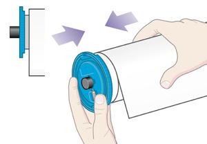 8. Ensure there is no space between the roll and the blue stop.