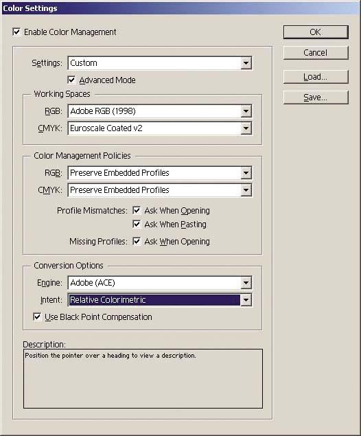 Application settings 1. Open Adobe InDesign and select Color Settings from the Edit menu. Working spaces: the working space is the color space you want to use when manipulating the image.