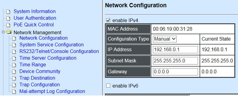 1. Network Configuration: Set up the required IP configuration of the Managed Switch. 2. System Service Configuration: Enable or disable the specified network services. 3.