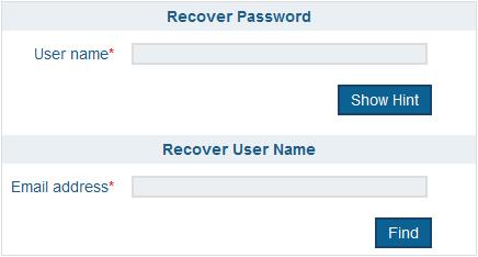 To recover password enter username and click Show Hint.