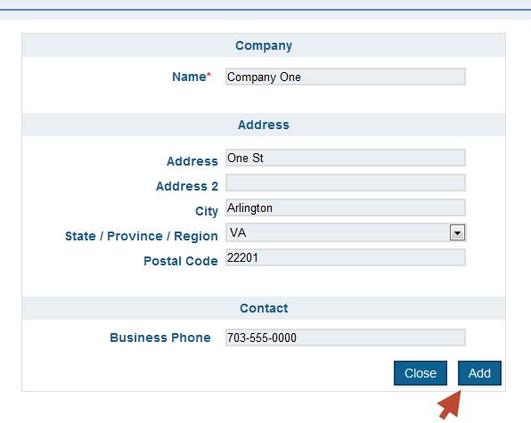 This will add the company name to the drop down list, which can be used to select