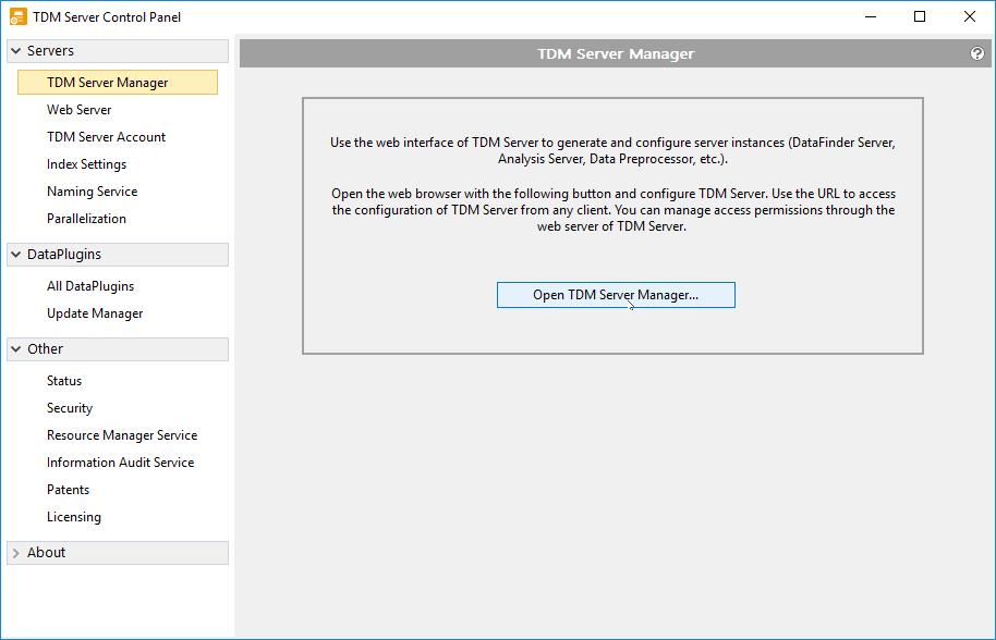 Launch TDM Server Manager After configuring NI Volume License Server and TDM Server, you can start working with the Data Management Software Suite.
