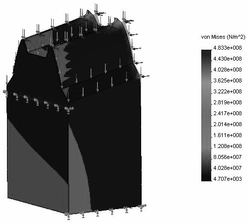 Finite elements analysis for amovible teeth: a thetraedral mesh; b loads and fixtures.