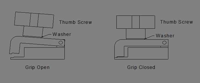 RUNNING A TEST Make sure the load cell has been calibrated before conducting a test. GRIP OPERATION The grip opens by turning the thumb screw counter-clockwise.