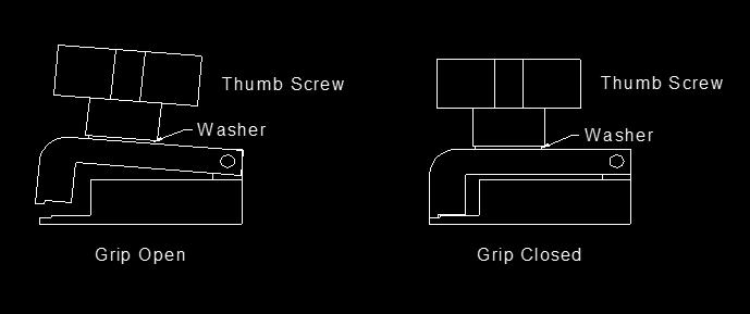 Do not move the grip sideways or up and down. When opening and closing the grip, support it with one hand and operate the thumb screw with the other hand to avoid damaging the load cell.
