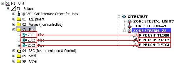 2.1 COMOS PDMS interface If, after an initial verification, the selection set can only consist of objects from the "Tagged item" or "Pipe" class, only the "... > Tagged item" or ".
