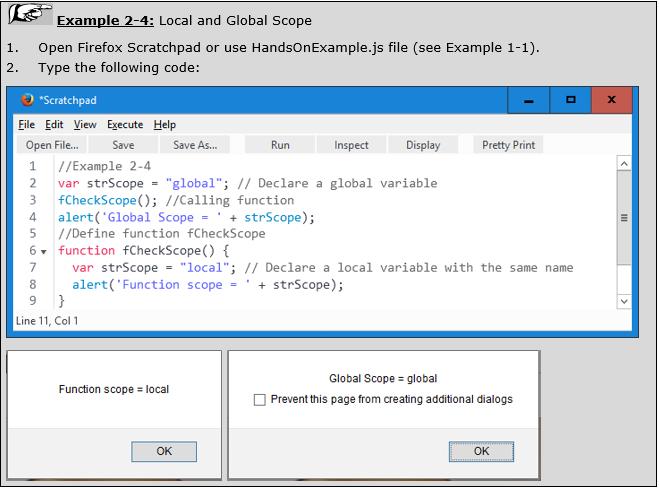 5.2 VARIABLE SCOPE 48 Scope is region of your source code in which variable is defined: Global variable; it is defined everywhere in your JavaScript code Variables declared in a function are local