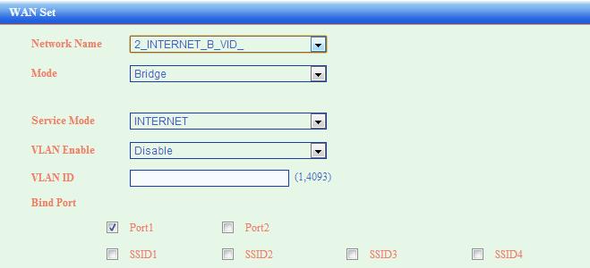 3 Add An Bridge Mode WAN Connection As the following figure configured, WAN 1 is the default WAN in Router Mode,