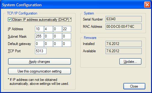 System configuration options The TCP/IP settings can be obtained from the DHCP server on the network. If such a server is not available, the settings can be set manually.