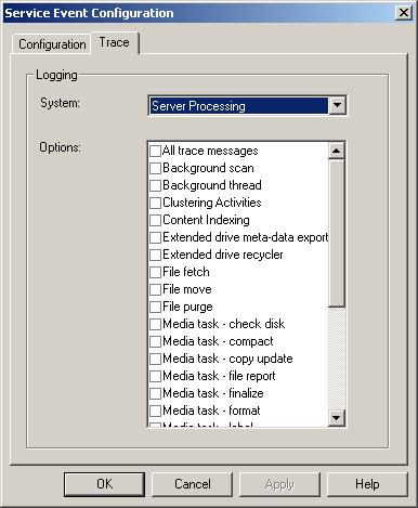 Monitoring the System Figure 127 Service Event Configuration dialog box Trace tab 3.