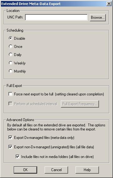 Backup and Recovery Figure 137 Extended Drive Meta-Data Export dialog box d. Click the Browse button to the right of the UNC Path text box, and browse to the folder in which to save the export sets.