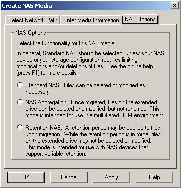 Connecting to Network-Attached Storage 11. Click the NAS Options tab, shown in Figure 23 on page 79. Figure 23 Create NAS Media dialog box NAS Options tab 12.