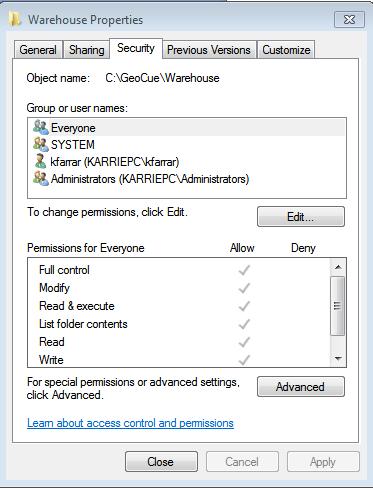 Figure 29 Windows 7 - Security Permissions Figure 30 - Windows XP - Security Tab Add an