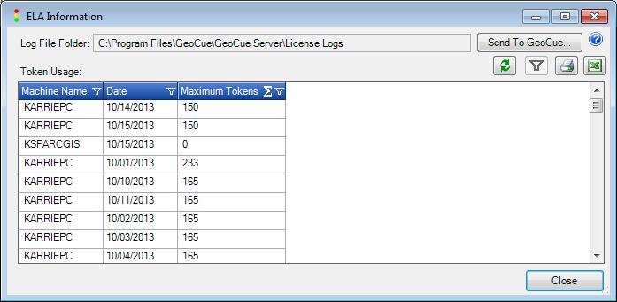ELA License information is stored in a coded log file on the GeoCue Server machine.