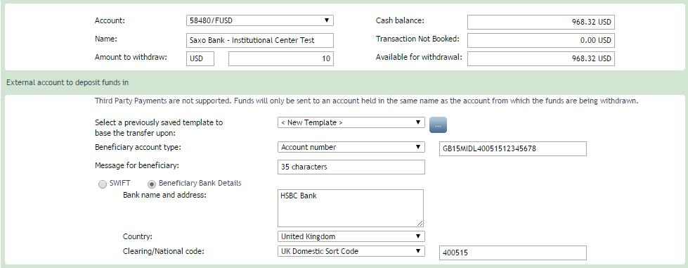 3.2.2 ACCOUNT NUMBER Enter Account number Enter message, if applicable Select Beneficiary Bank Details Enter Bank name and address Select country Enter Clearing code/ national code if applicable for