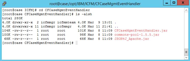 Figure 45: CFCaseMgmtEventHandler directory contents On the ICFM Tools client 6. Extract all the files in c:\temp\1.5.0.