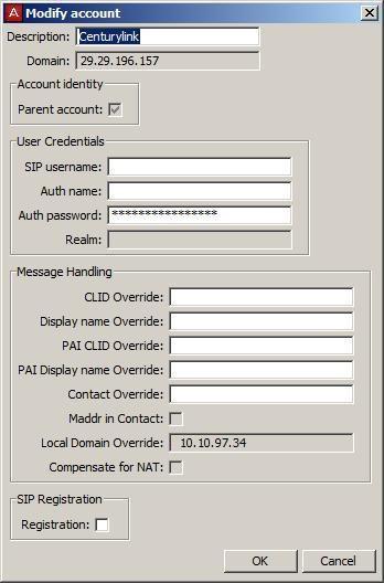Figure 21 Modify SIP Trunk User Account c) Modify account dialog displays to show information of SIP Trunk account (as shown in Figure 22).