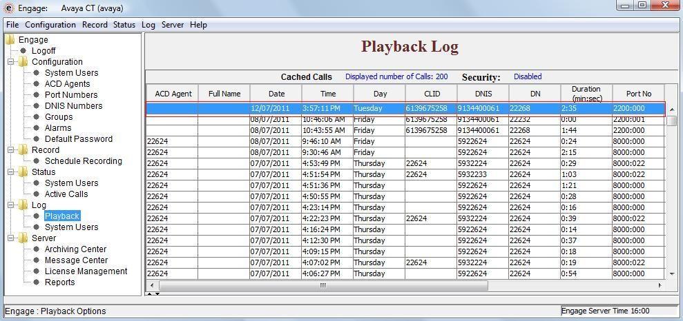 Figure 48: Playback Log 8. Conclusion All of the executed test cases have passed and met the objectives outlined in Section 6. The Engage Record Server version 3.