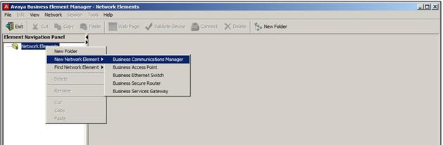 5.2. Create a new Network Element Entry for Business Element Manager a) Double click on the Business