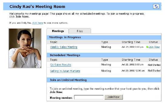 To view your Personal Meeting Room page: 1. Log in to your TrainingCenter website, and then click MyWebEx. The My WebEx Meetings page appears. 2. Click the link for Personal Meeting Room URL. 3.