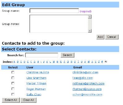 4. Click Edit. The Edit Group page appears. This page includes a list of all the contacts in your personal address book. 5.