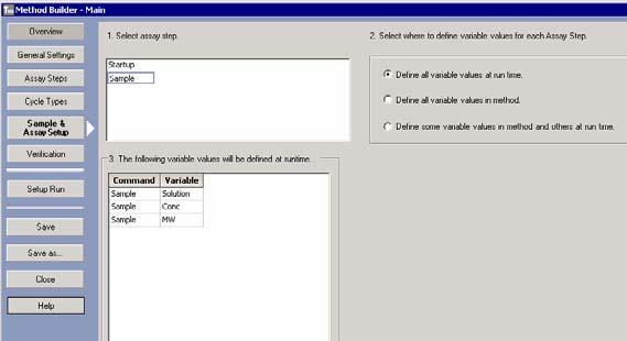 Sample & Assay Setup Determine whether variables are defined in method, at run