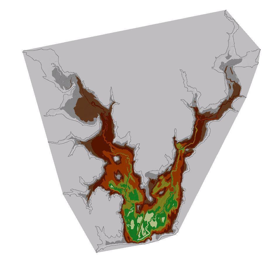 Figure 10. Completed TIN model for Aquilla Lake survey year 2014 8. Convert TINs to rasters. Parameters (Figure 11): a. Processing extent: respective boundary polygon shapefile b.