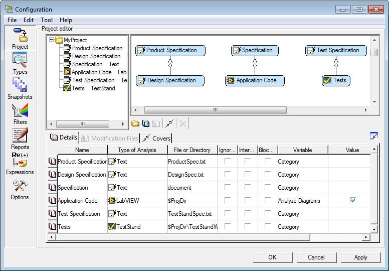 Configuration Dialog Box Getting Started with NI Requirements Gateway Requirements Gateway launches the Configuration dialog box, as shown in Figure 1-4, when you select a menu item or toolbar button