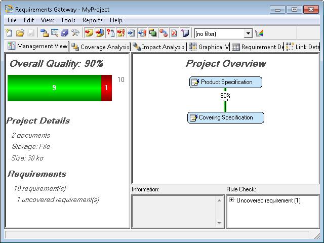 Chapter 2 Managing Requirements Using the Management View After you close the Configuration dialog box in step 4 of the Adding a Covering Document section, the Management view displays in the main