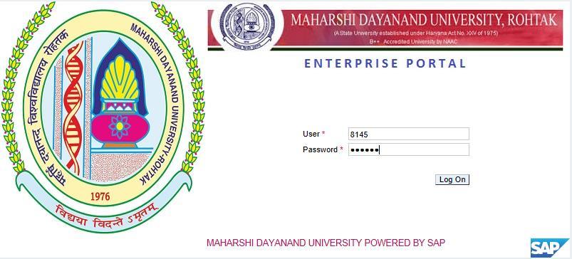 It is the login screen of M D University SAP Enterprise Portal Affiliated Colleges 2 Kindly log-in
