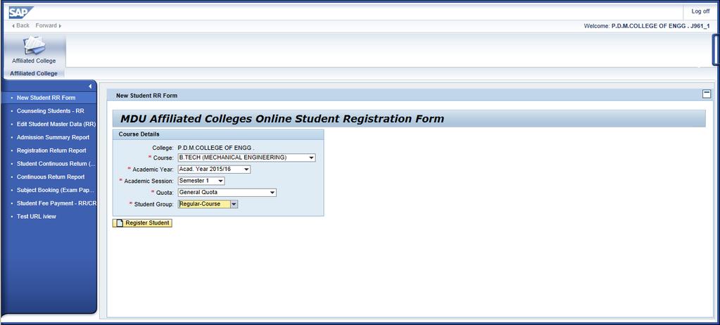 New Student Registration Return Form (RR) This link is used to create registration return of new students.