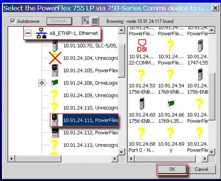 PowerFlex 755 Drives (revision 3.005) Chapter 1 4. Now that the correct communication device has been selected, you must select which device is being updated.