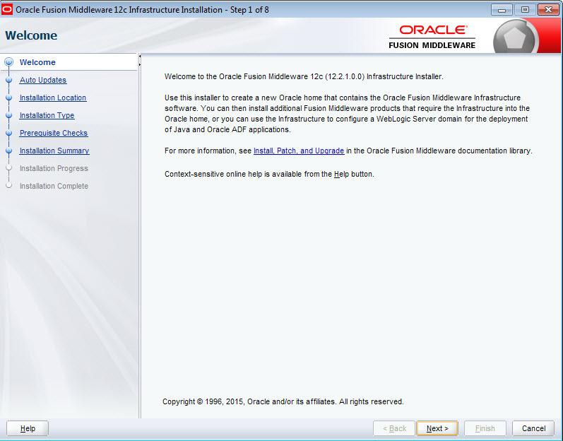 Install Fusion Middleware 12c Infrastructure Figure 2 3 Oracle Fusion Middleware - Welcome Page 3.